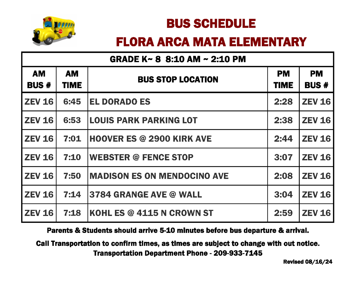  2024-2025 Bus Schedule